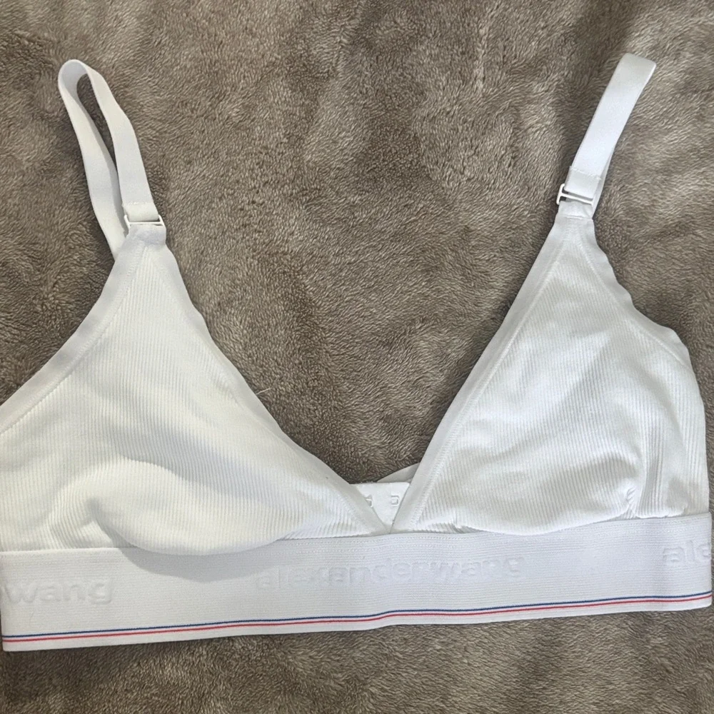 Alexander Wang White Ribbed Triangle Bralette with Elastic Logo Band